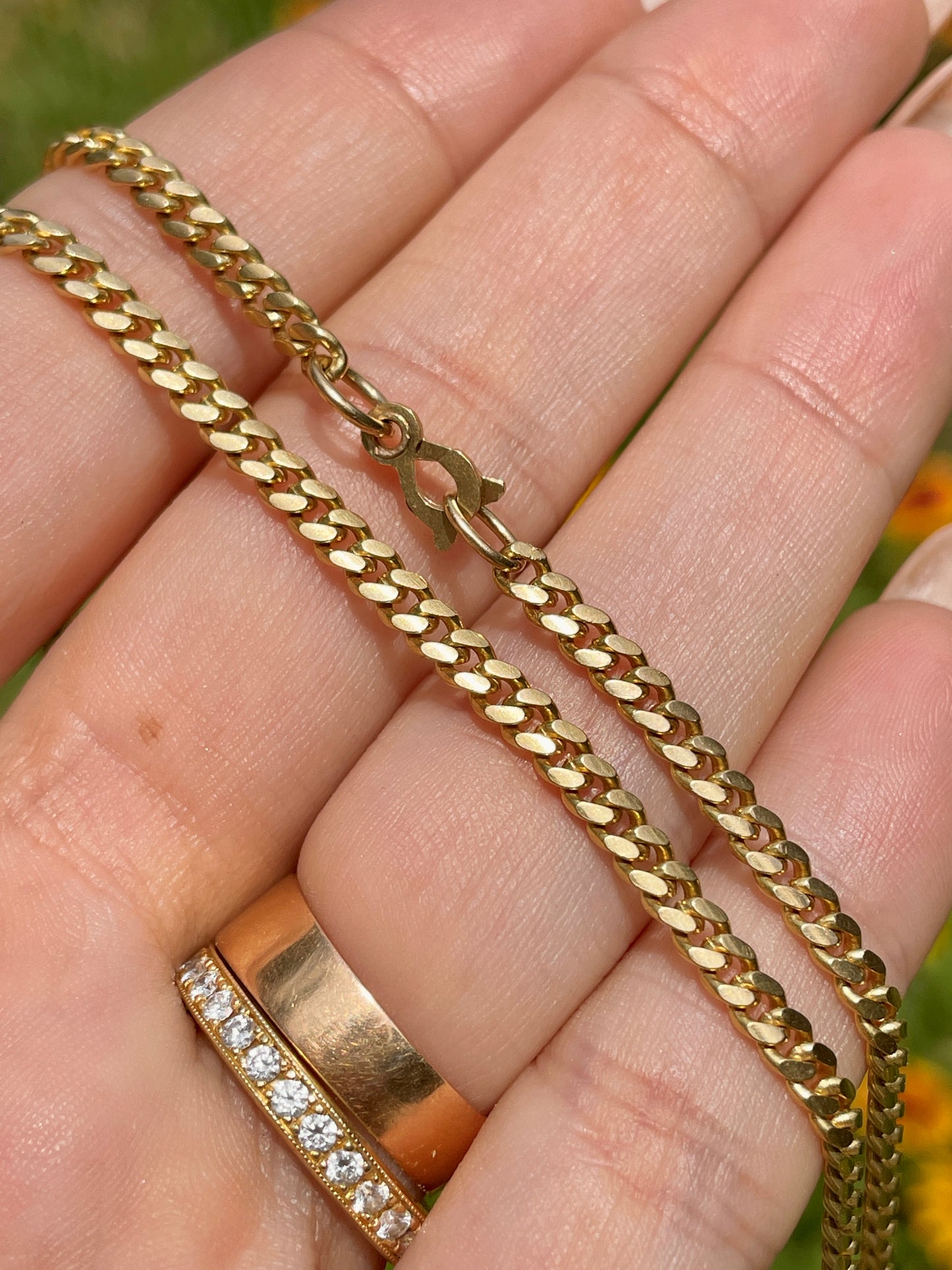 Vintage yellow 18K solid curb link chain with 14K sister clasp, 30.75 inch