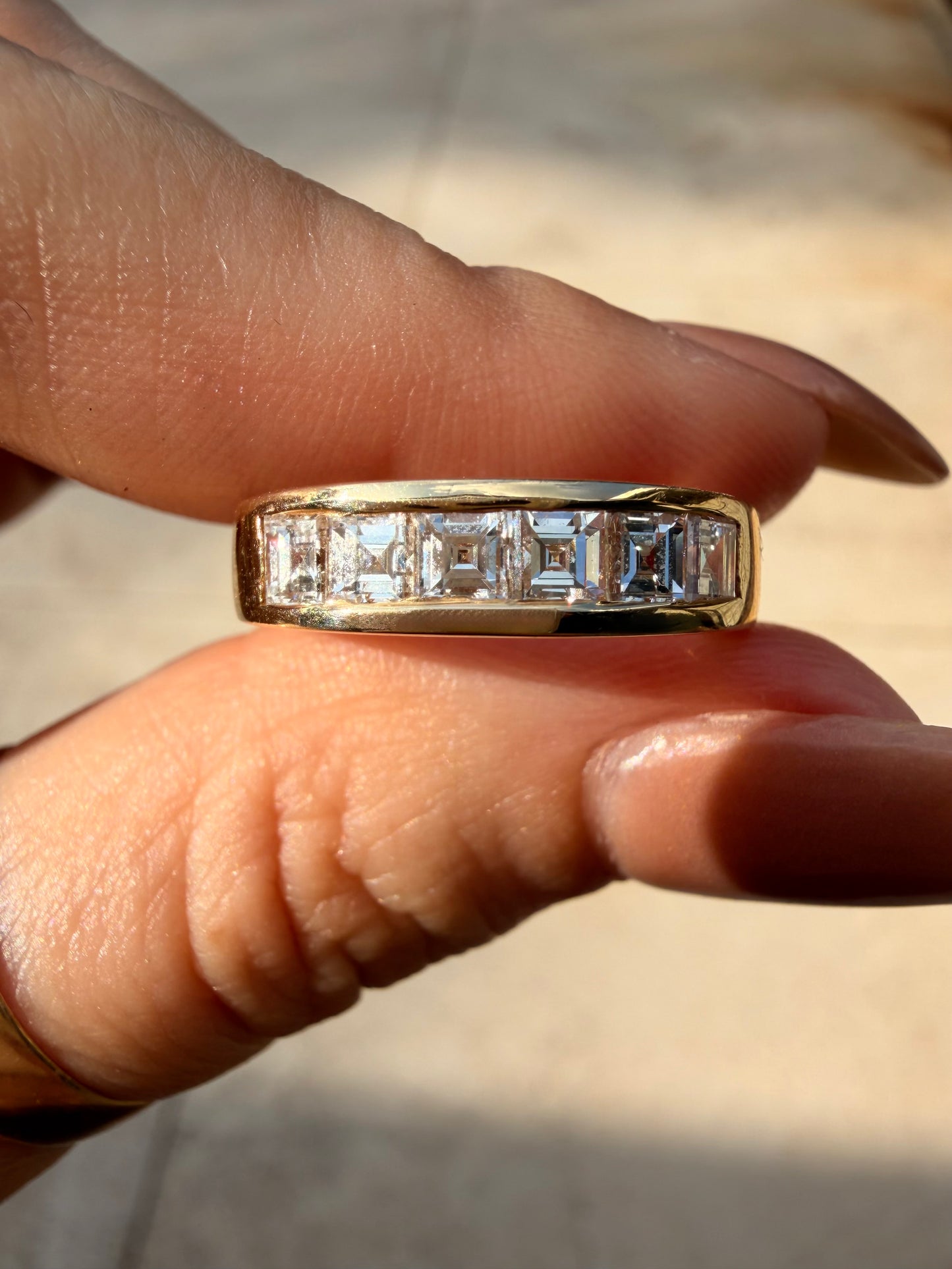 Vintage yellow 14K gold approx 1.05 ctw step cut diamond band, size 6.25