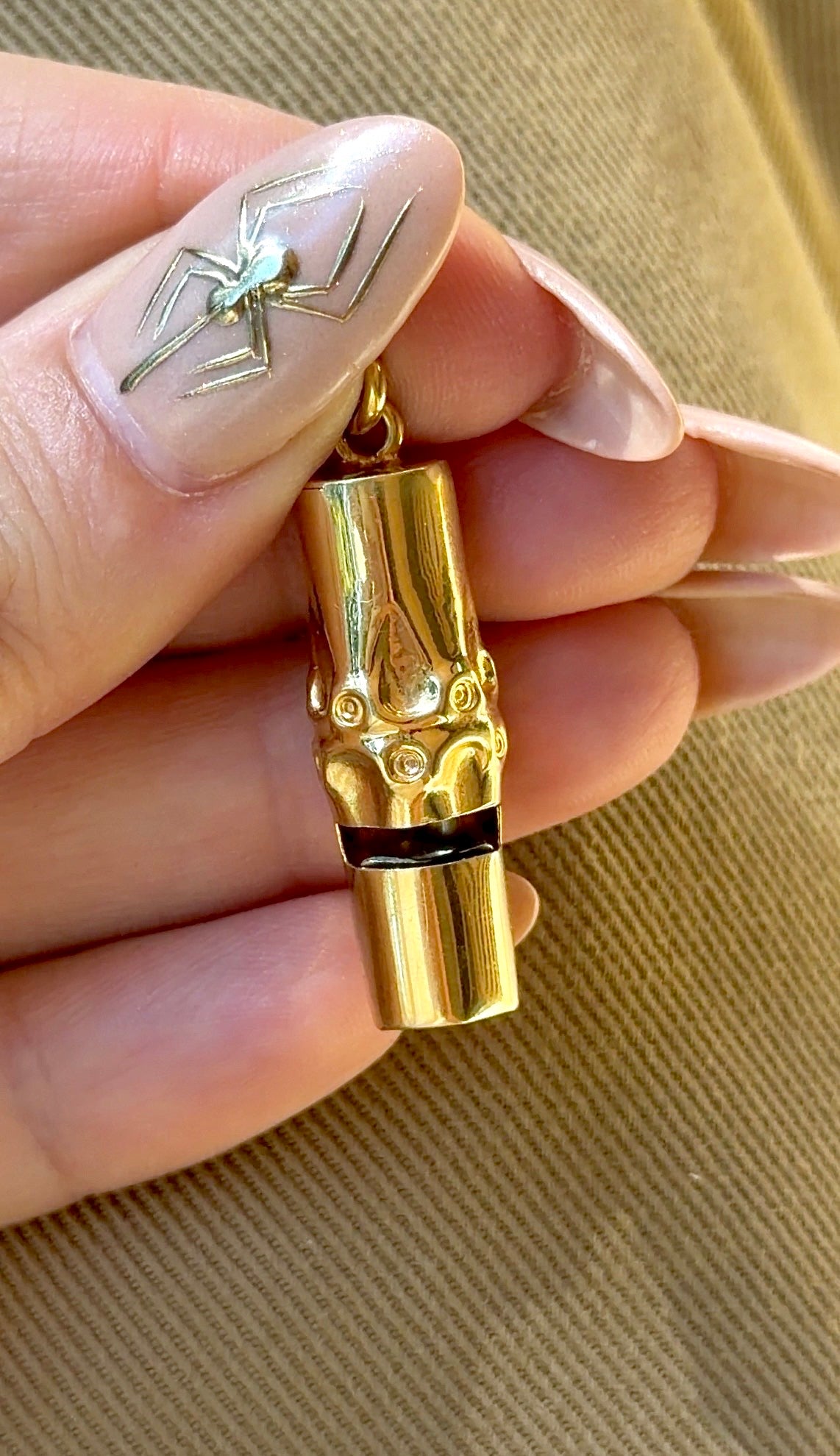 Vintage yellow 18K bamboo motif whistle pendant