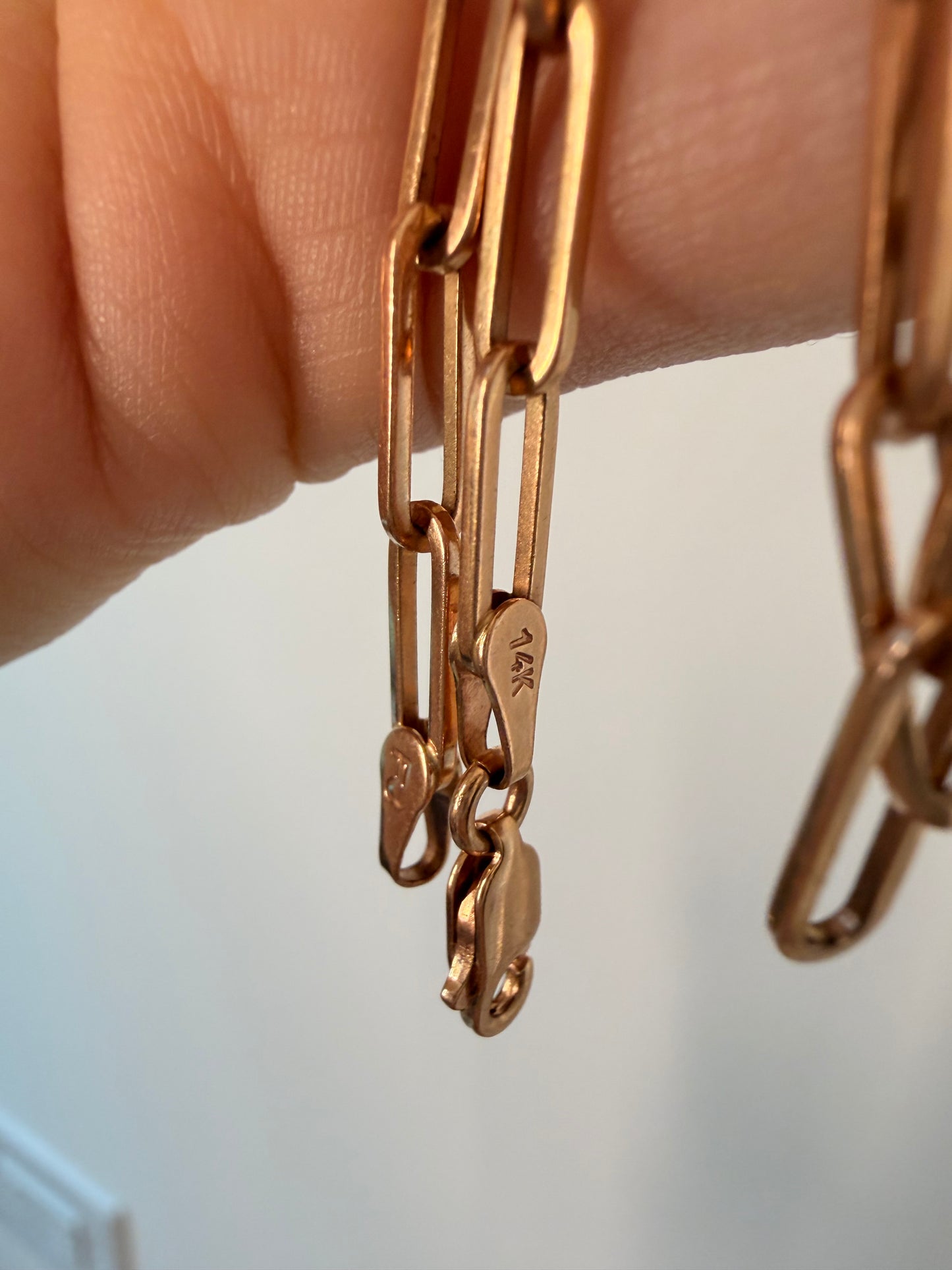 Vintage rosy 14K solid Paperclip chain, 18.5 inch