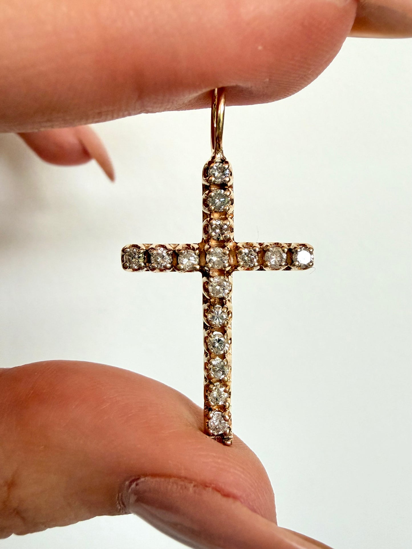 Vintage yellow 14K/10K cross pendant with .45ctw diamonds