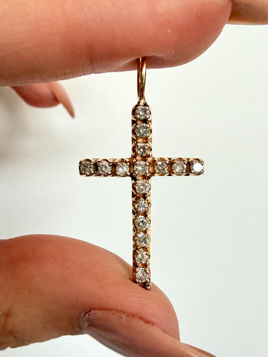 Vintage yellow 14K/10K cross pendant with .45ctw diamonds