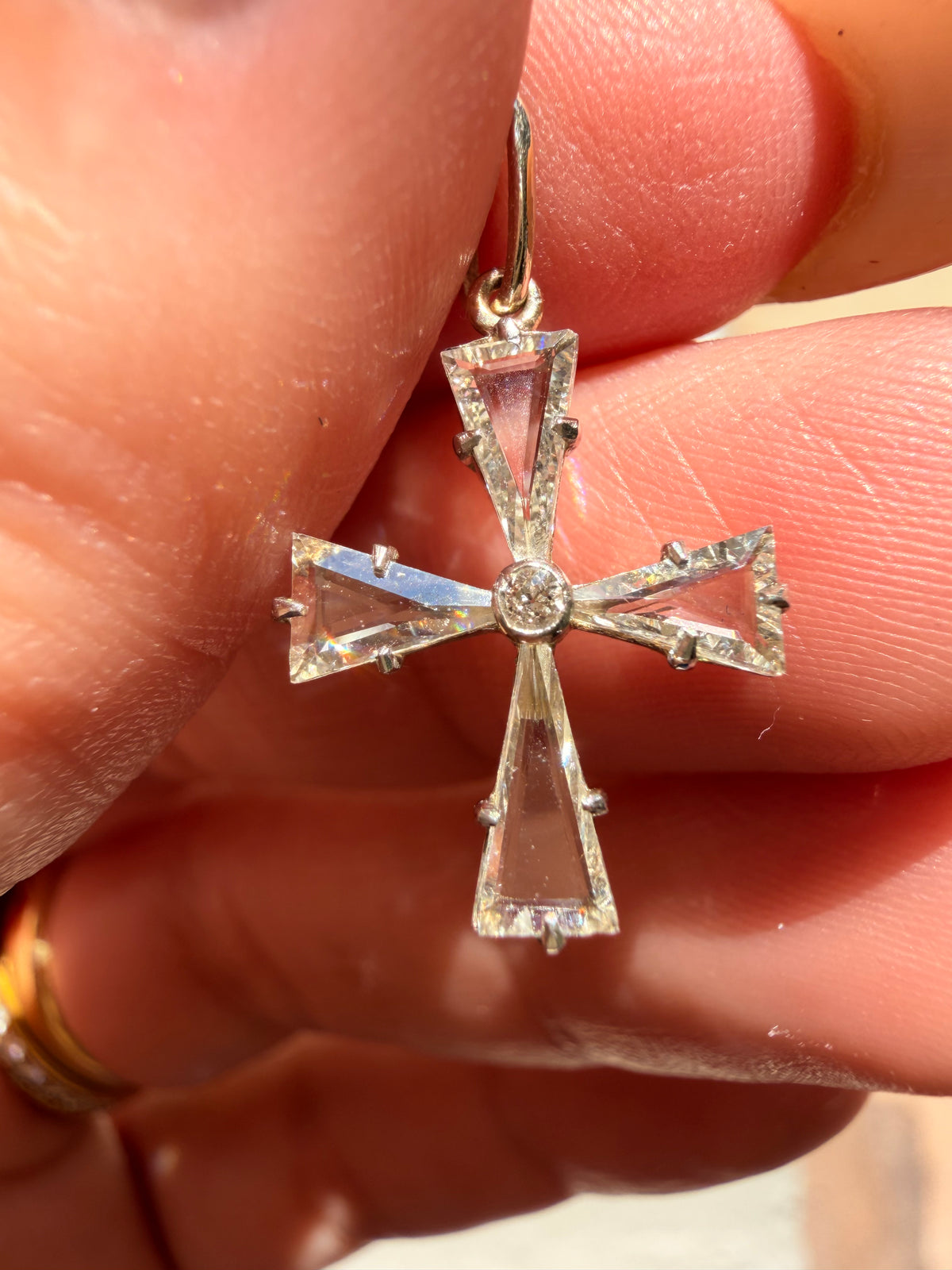Antique 18K and platinum .33ctw portrait cut and old cut diamond cross pendant