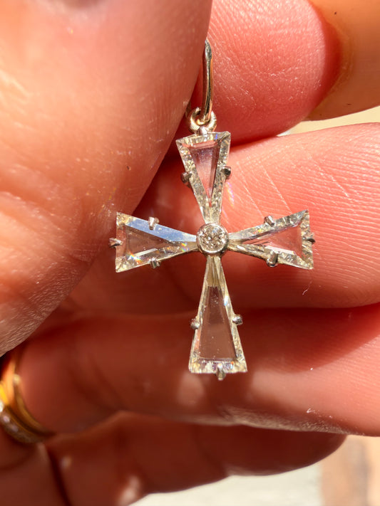 Antique 18K and platinum .33ctw portrait cut and old cut diamond cross pendant