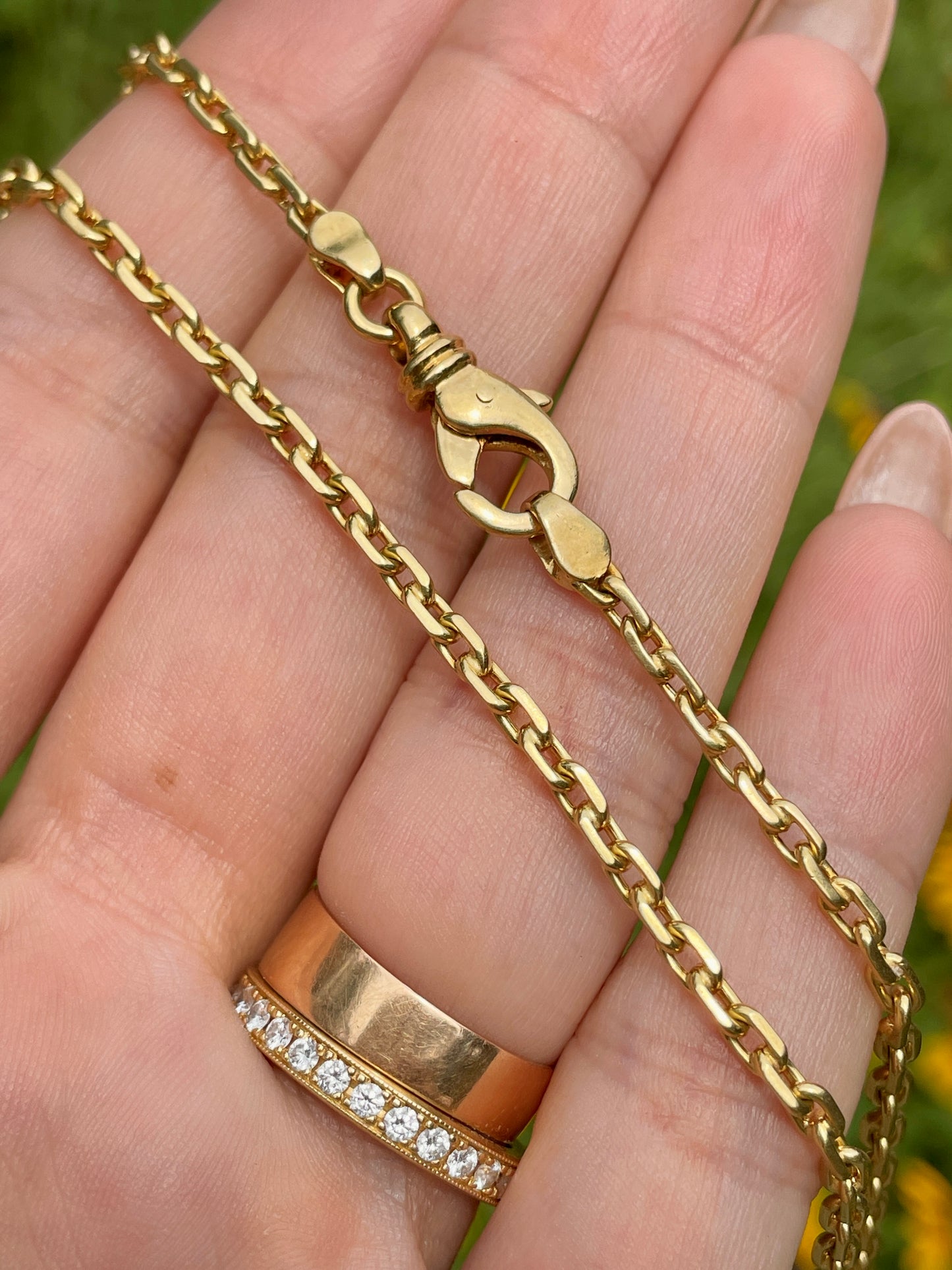 Vintage yellow 18K solid biker link chain with fancy lobster clasp, 24.5 inch
