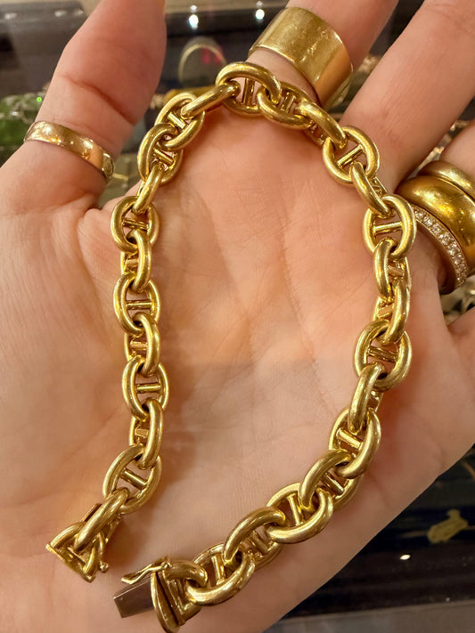 Vintage yellow 18K solid mariner link bracelet, 8.25 inch sizable