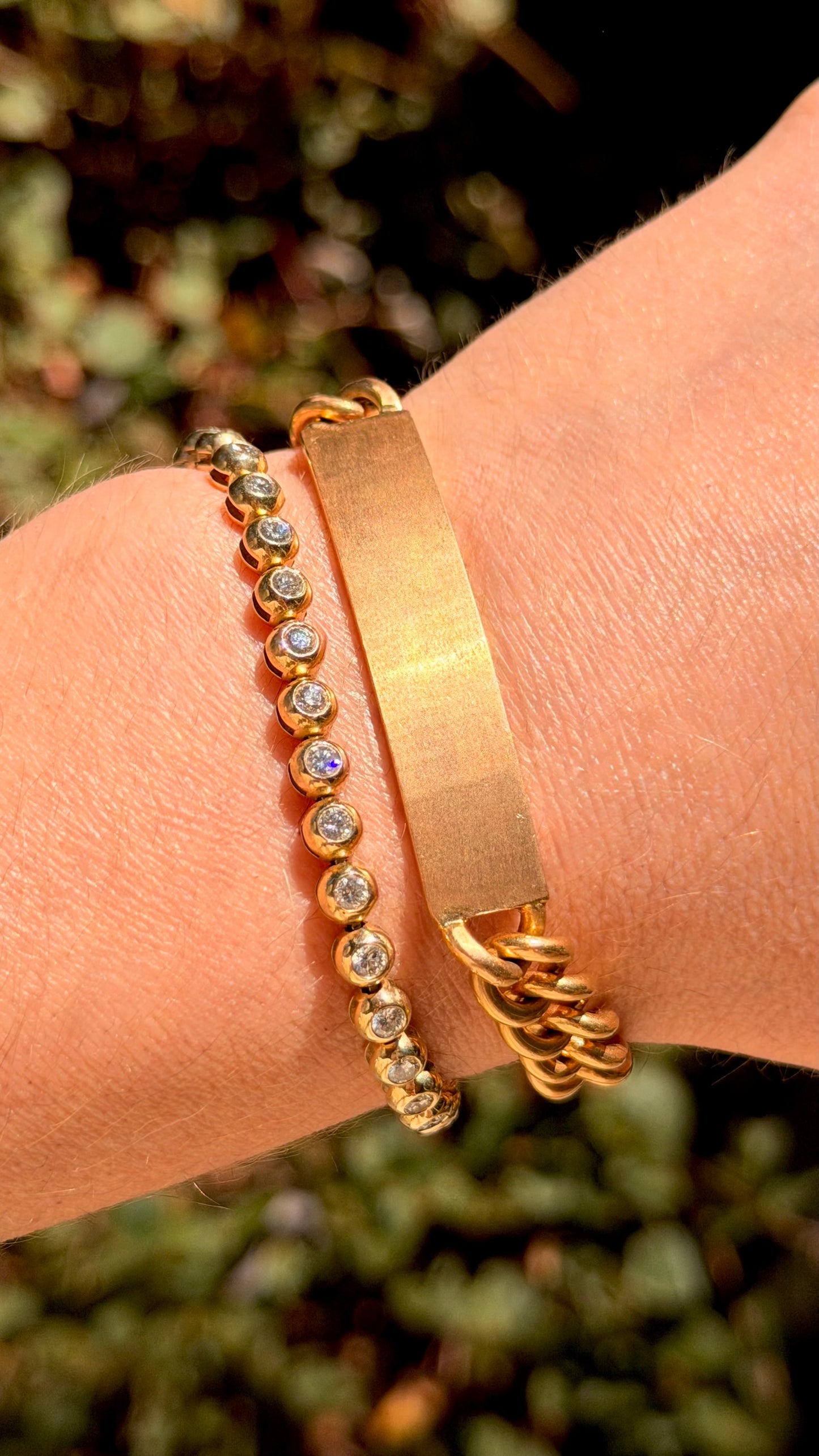 Vintage rosy 18K solid round curb link ID bracelet, 8.25 inch