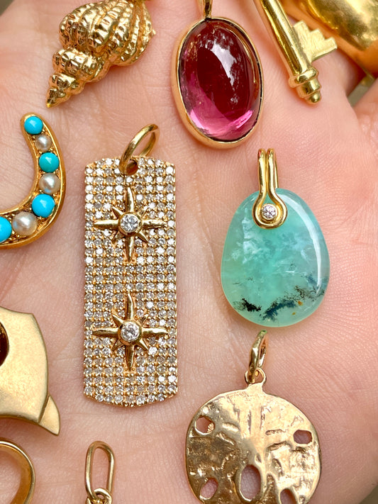 Estate yellow 14K celestial diamond tag pendant