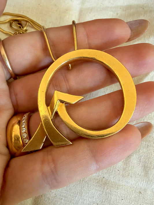 Vintage yellow 18K Paloma Picasso for Tiffany & Co large Arrow pendant on Snake chain, 35 inch long