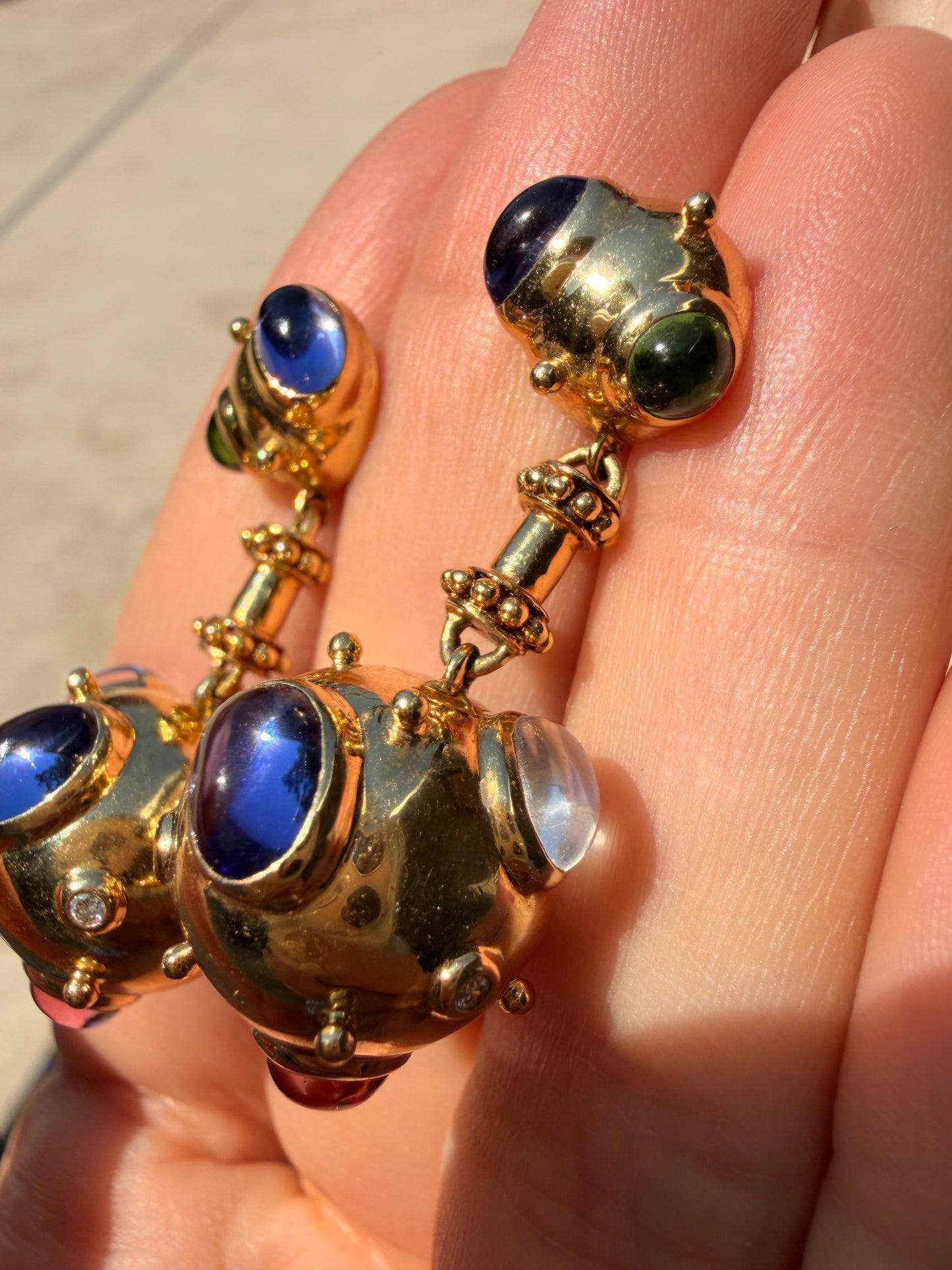 Vintage yellow 18K Temple St Clair Cosmos gemstone drop earrings