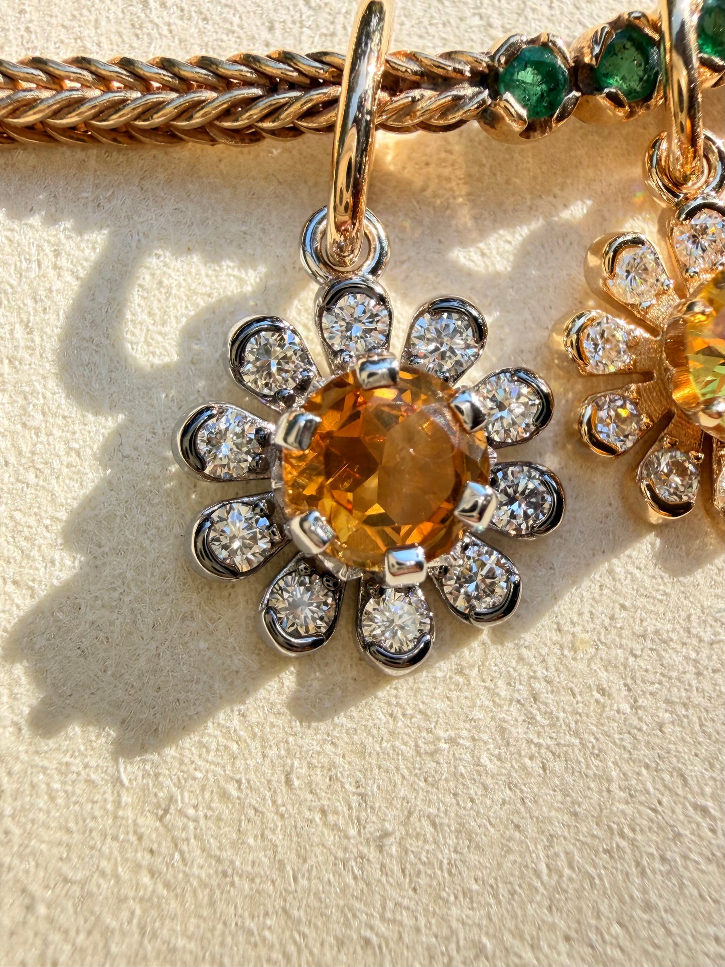 3GOG Natural Citrine and Diamond Garden Party Flower Pendant 14K
