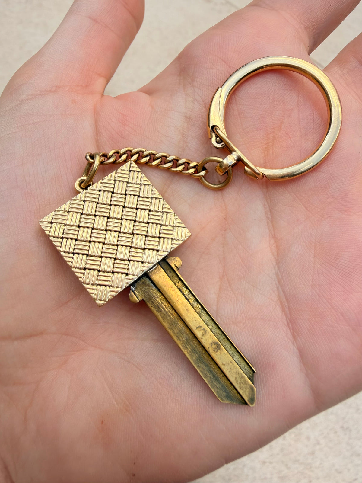 Vintage yellow 14K gold and brass key keychain or charm holder