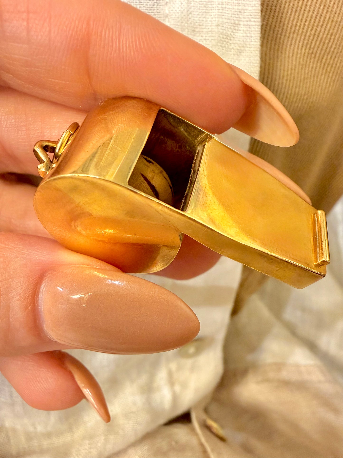 Vintage XL Tiffany and Co yellow 14K gold whistle pendant
