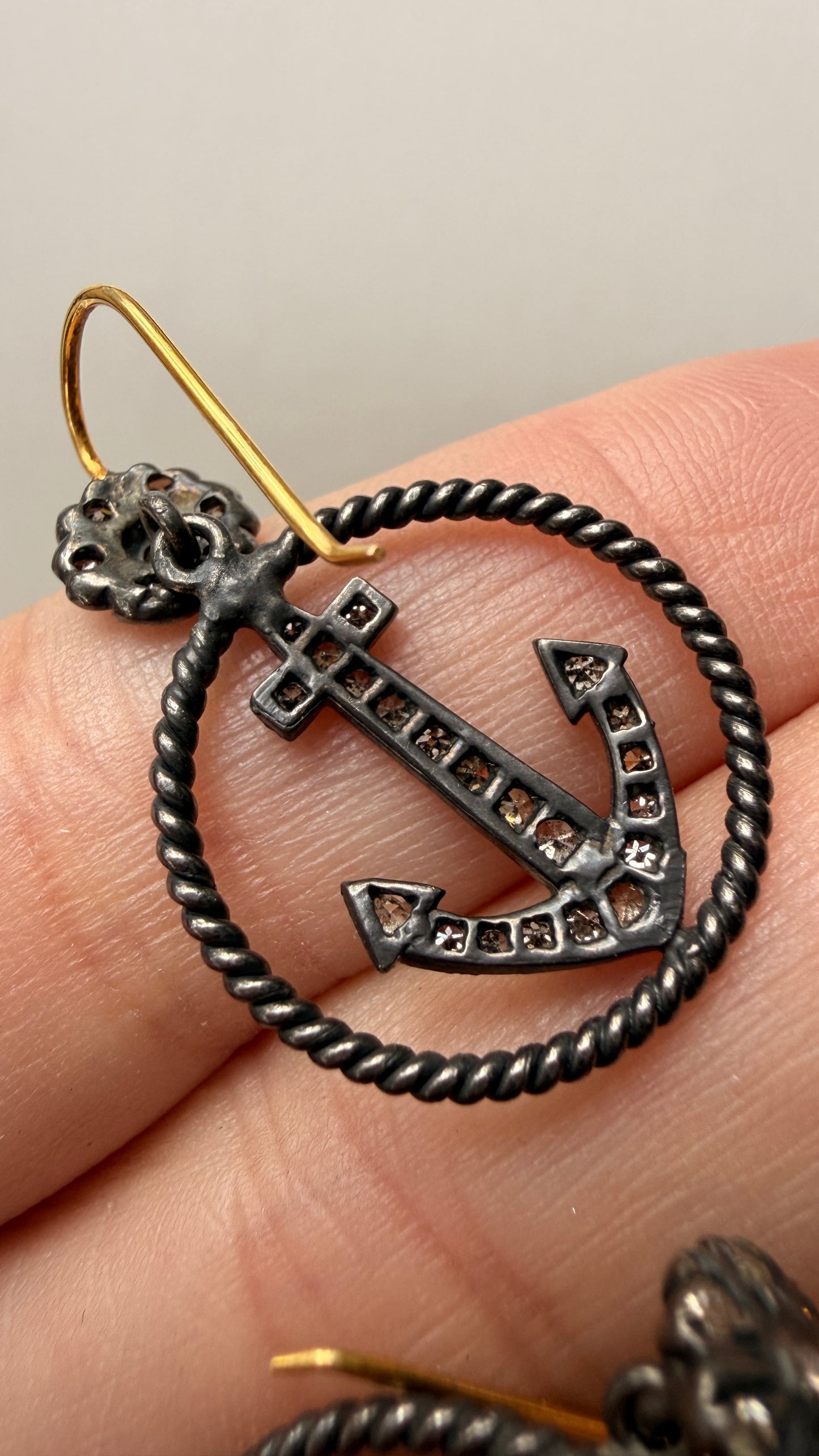 Vintage 10K approx .64 ctw diamond anchors with 14K wire earrings