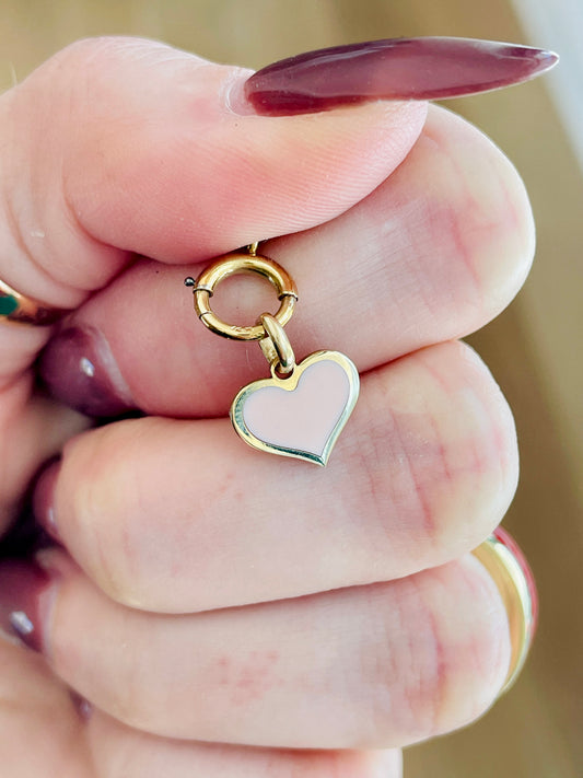 Estate yellow 14K pink enamel double sided heart charm