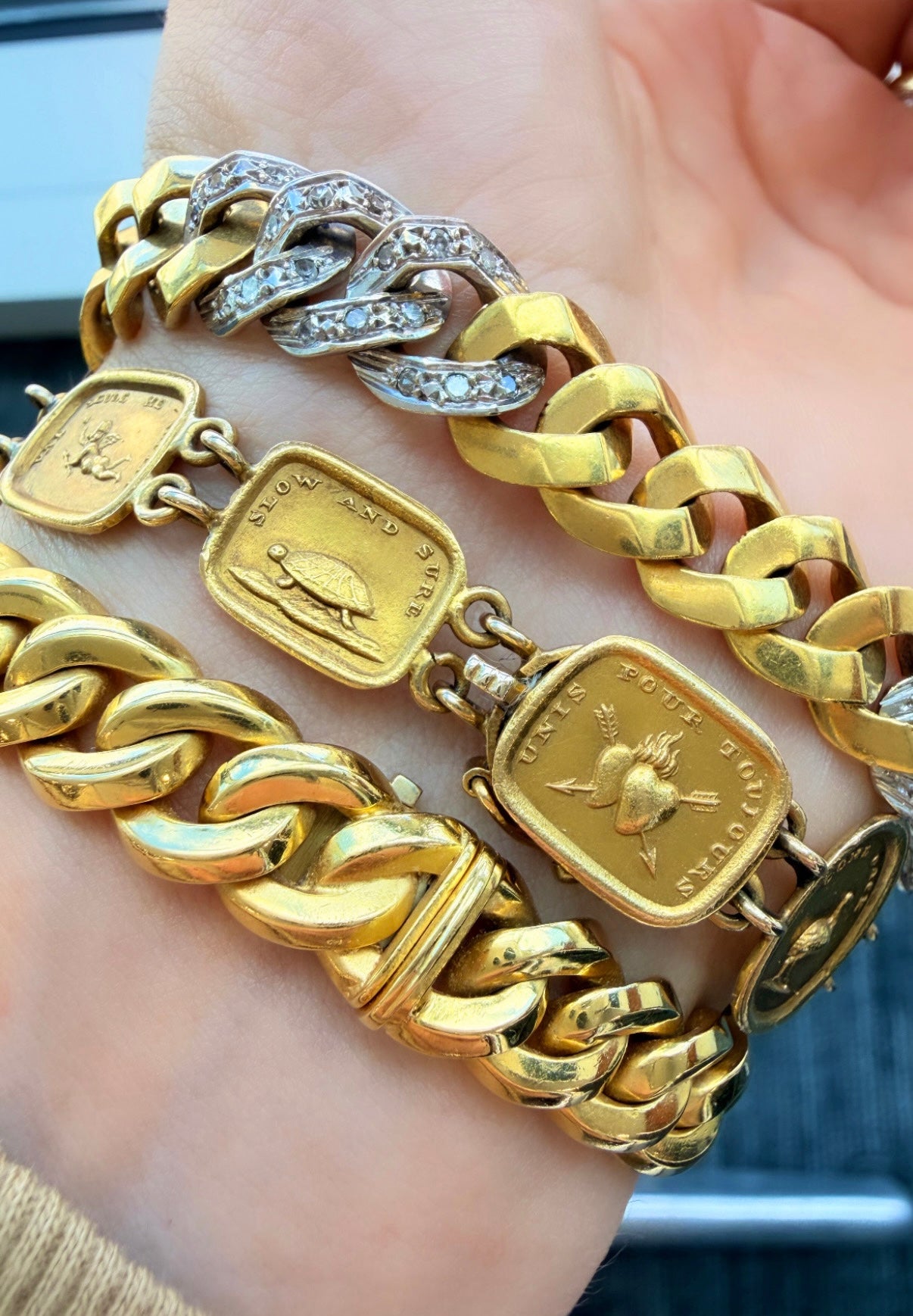 Vintage 18K approx .4ctw diamond curb link bracelet, 7 and 3/8 inch