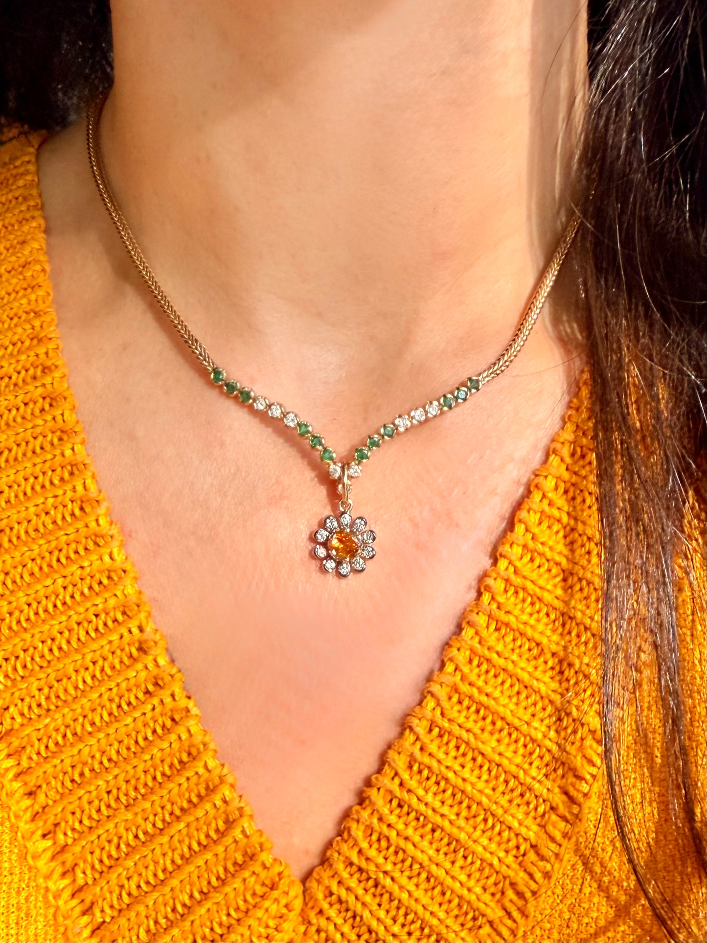 3GOG Natural Citrine and Diamond Garden Party Flower Pendant 14K