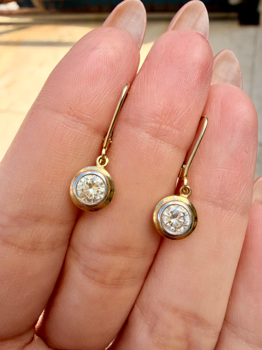Vintage yellow 14K gold and approx .9 ctw diamond leverback earrings