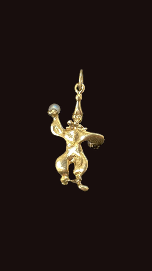 Vintage yellow 14K clown juggling pearls charm