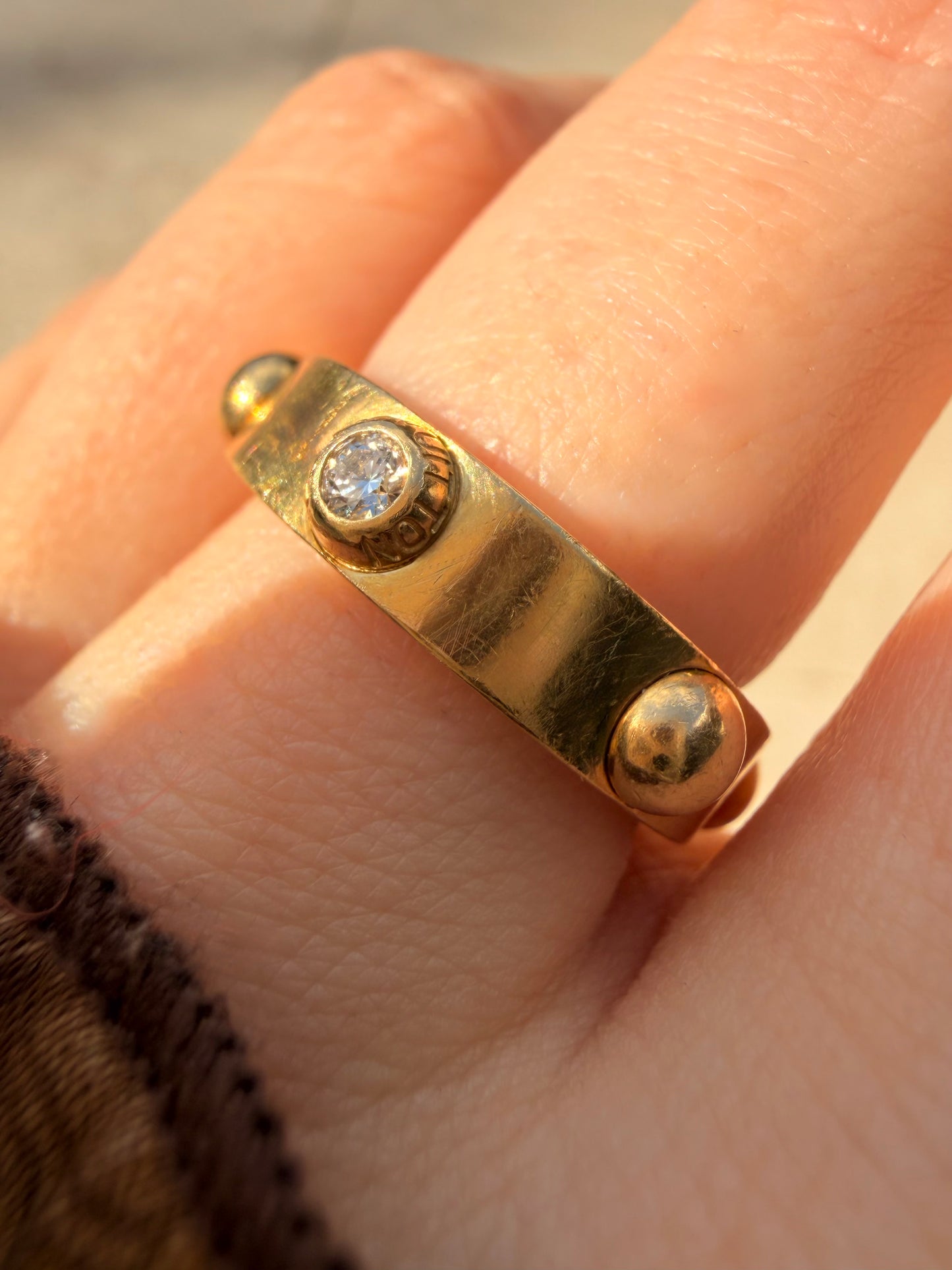 Vintage yellow 18K Louis Vuitton stud eternity ring with diamond, size 7