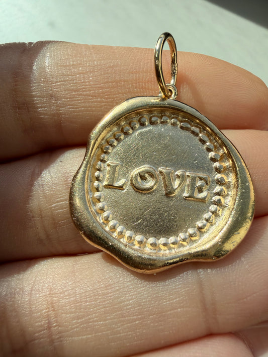 Vintage yellow 14K LOVE stamp medal pendant