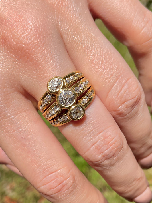 Antique yellow 18K approx 1.8 ctw old mine cut diamond statement ring, size 7