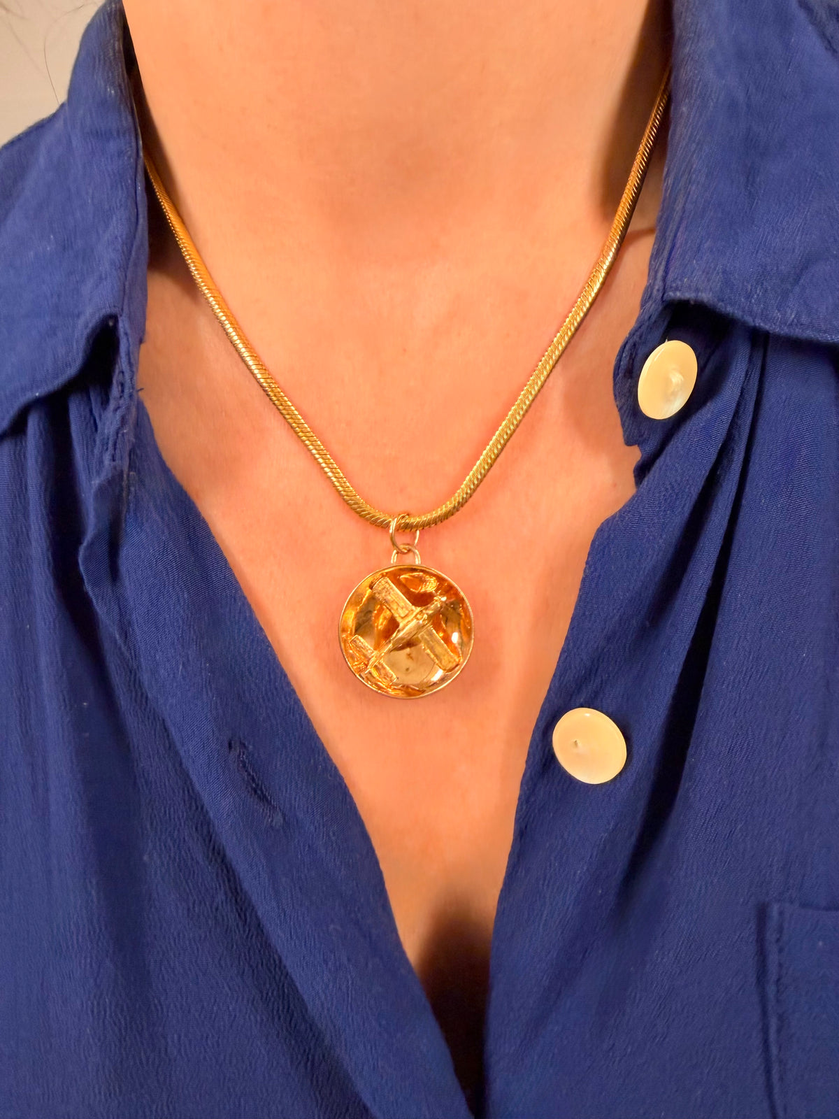 Vintage yellow 14K ribbon snake link chain, 18 inch