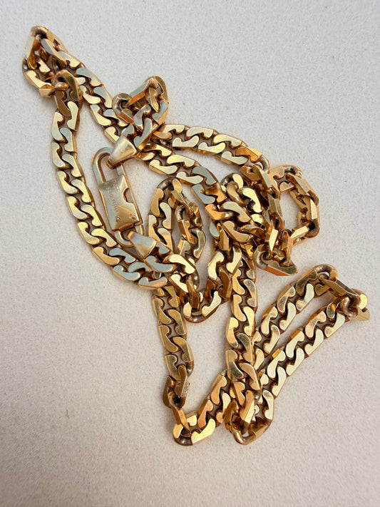Vintage yellow 14K beard link curb chain with push clasp, 17.75 inch