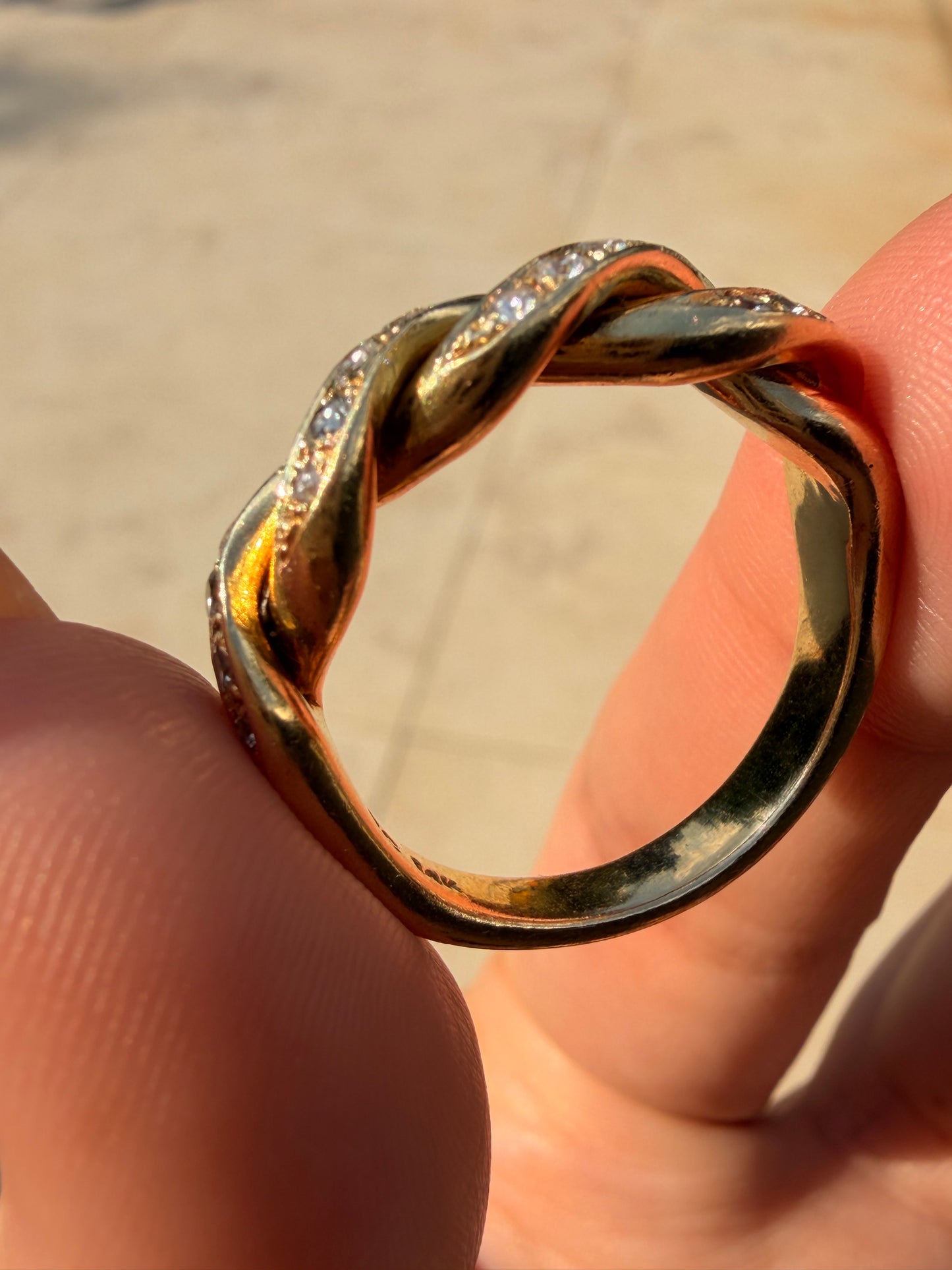 Vintage yellow 14K gold and approx .52 ctw diamond chunky twist ring, size 9.75
