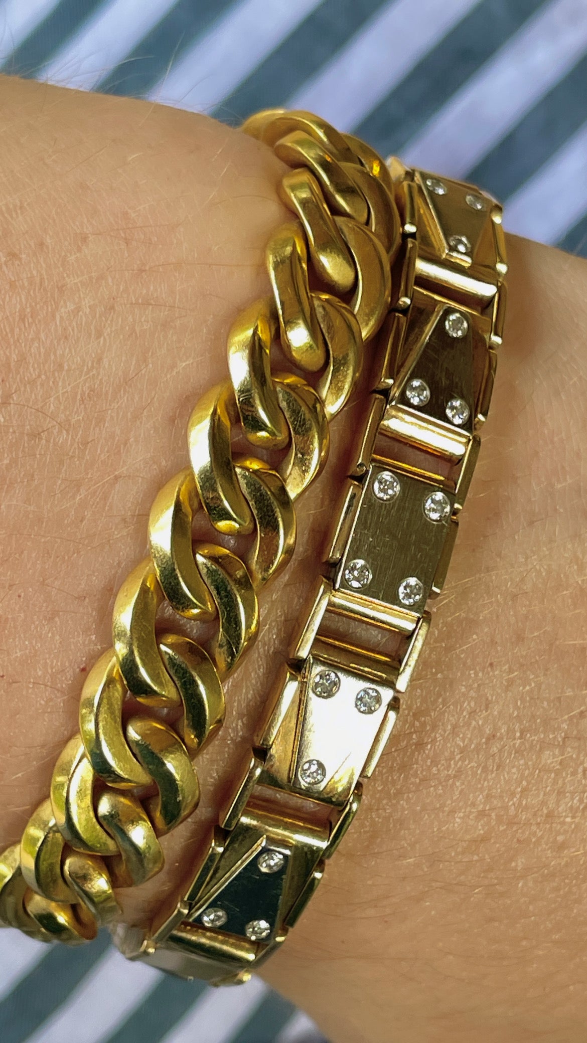 Vintage Yellow 14K approx .25 ctw diamond dominos link bracelet, 7 and 1/8 inch