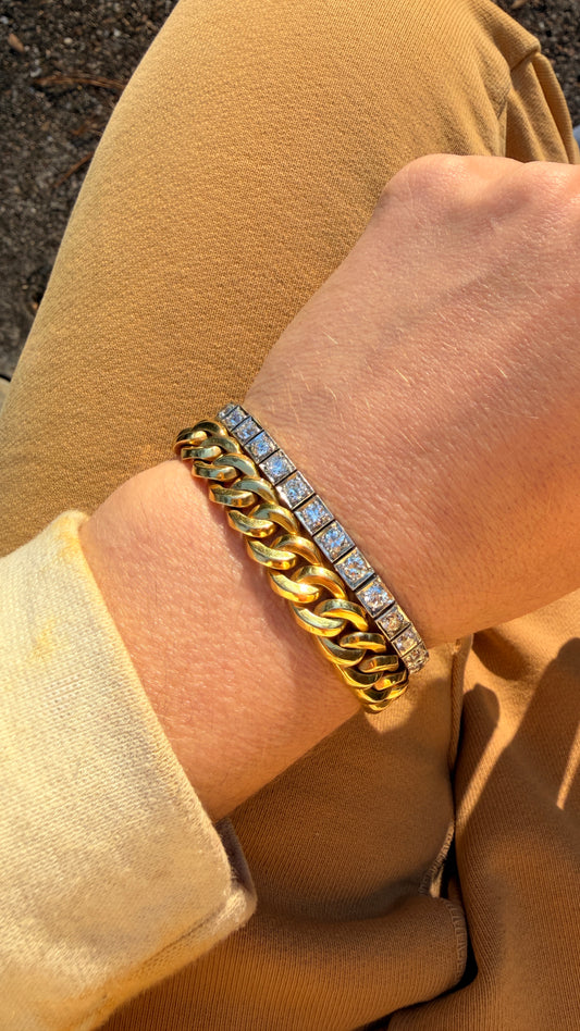 Antique Platinum approx 6ctw Old Mine Cut Diamond and European Cut Diamond Line bracelet, 6.5 inch