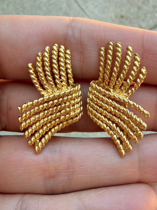 Vintage yellow 18K Tiffany and Co Schlumberger rope twist omega back earrings