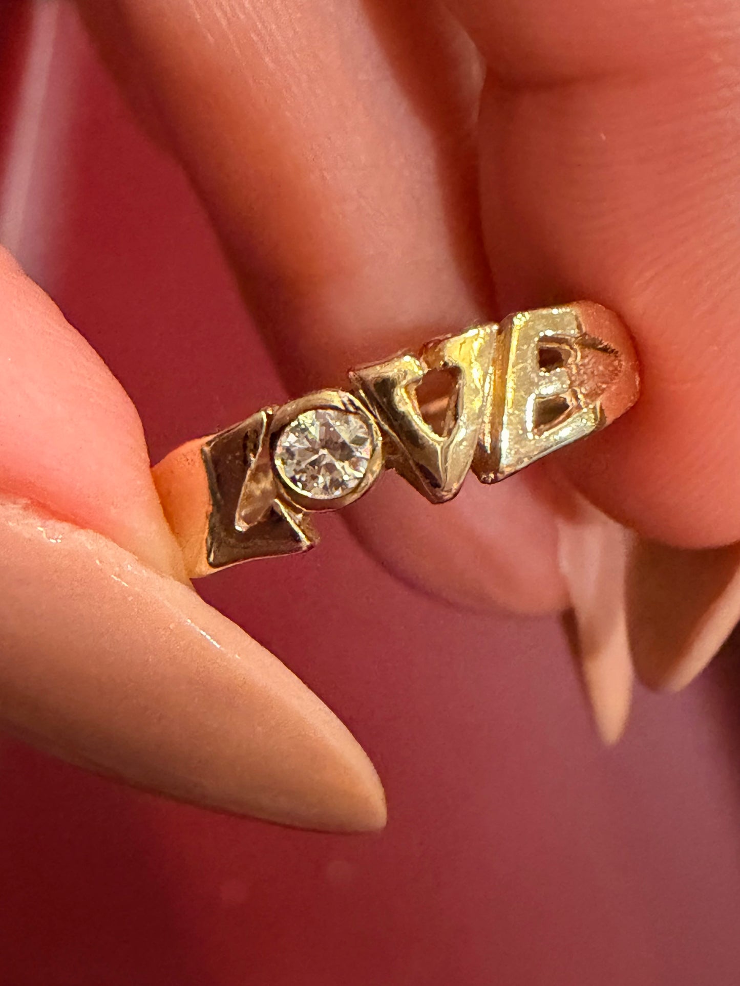 Vintage yellow 14K LOVE ring with diamond, size 5.5