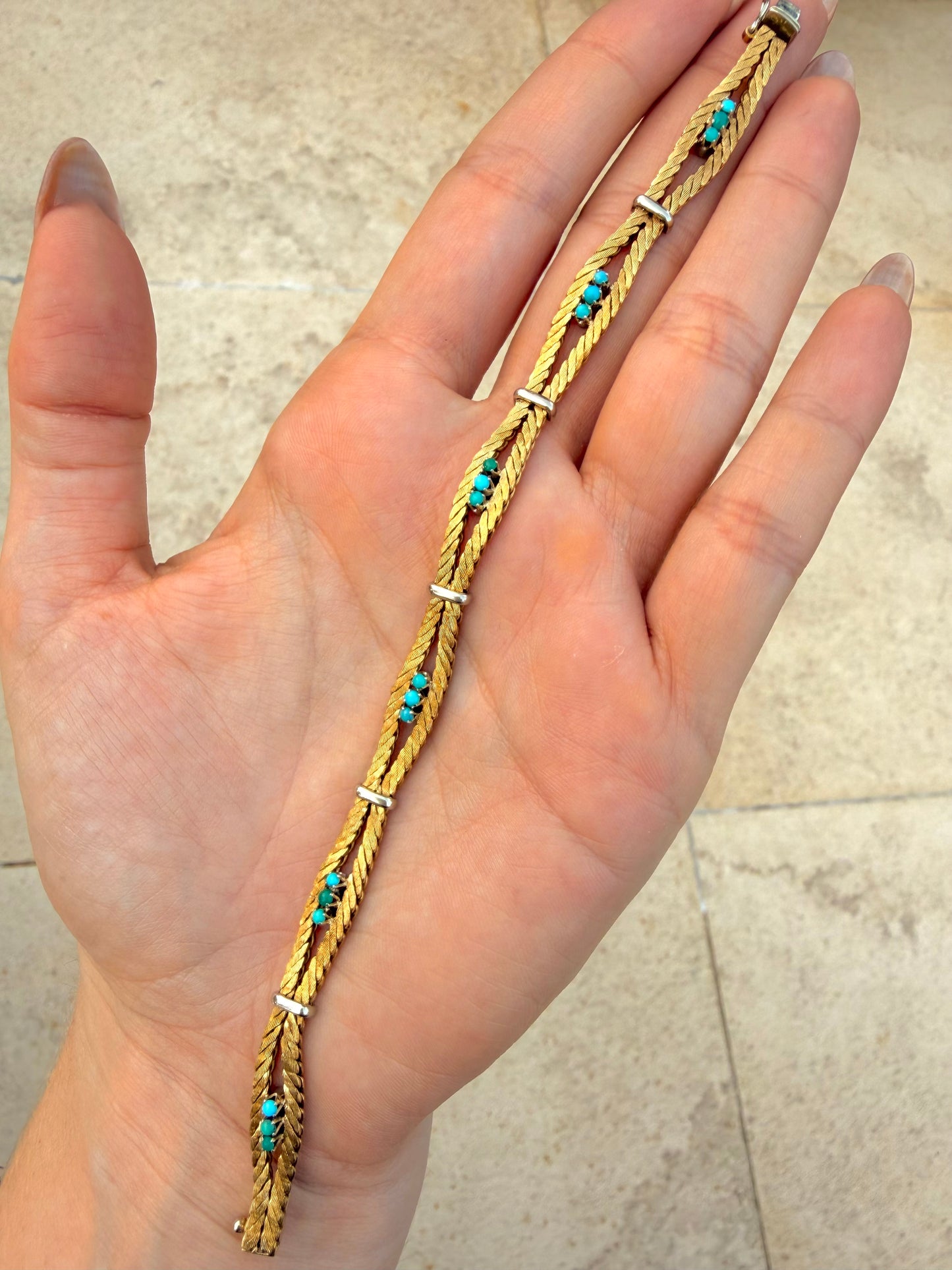 Vintage 18K turquoise bracelet by Cartier circa 1950s, 7.25 inch