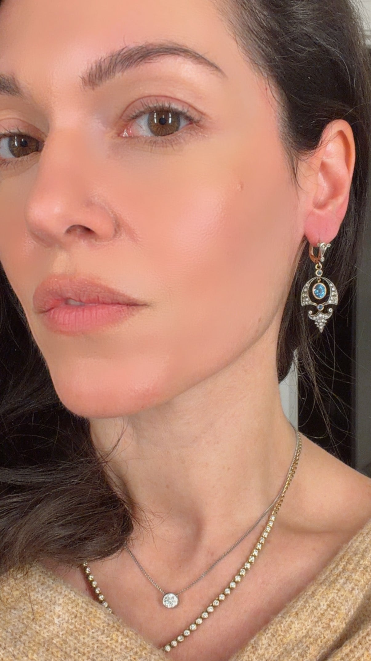 Vintage silver topped yellow 18K approx 2.4ctw natural sapphire and .3ctw diamond drop earrings with 14K leverback closures