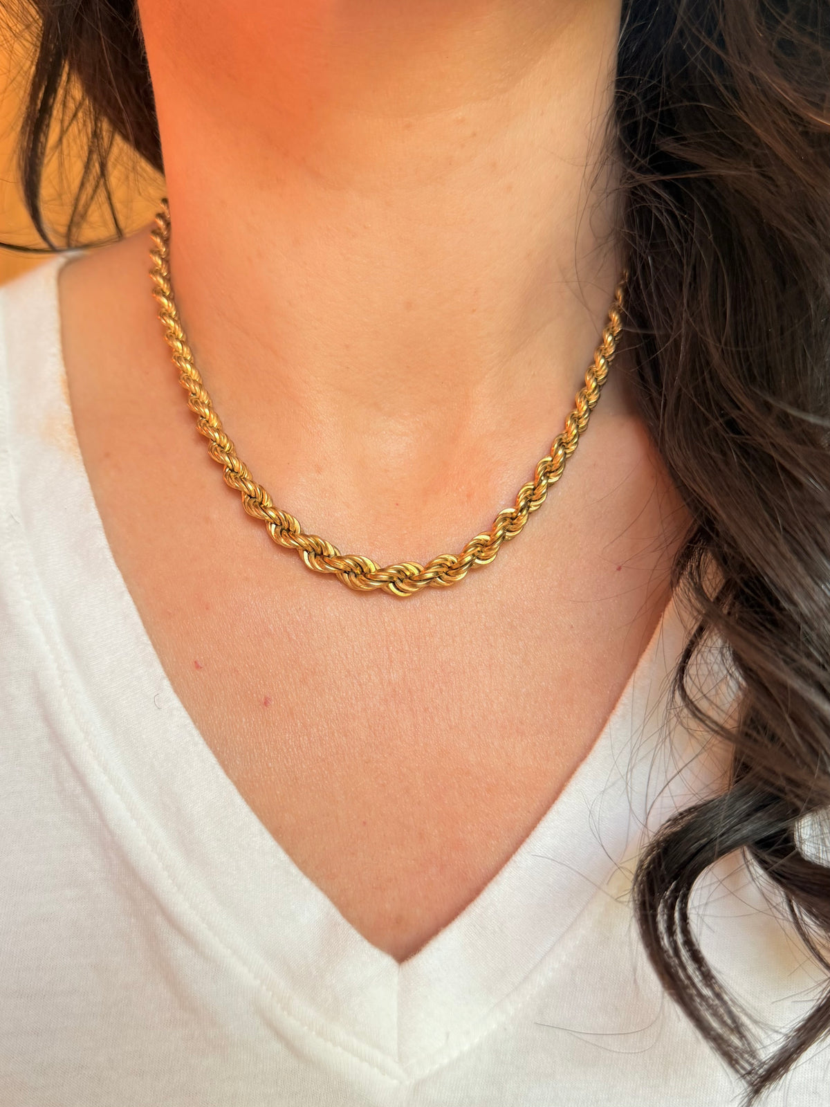 Vintage yellow 14K gold UnoAerre graduated rope chain, 16 inch