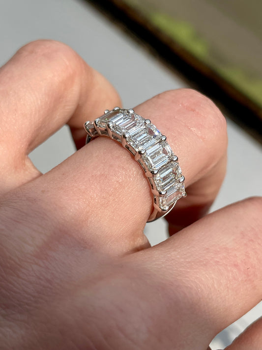 [PRIVATE] White 18K gold approx 3.69ctw emerald cut 7-stone diamond ring, size 6.5