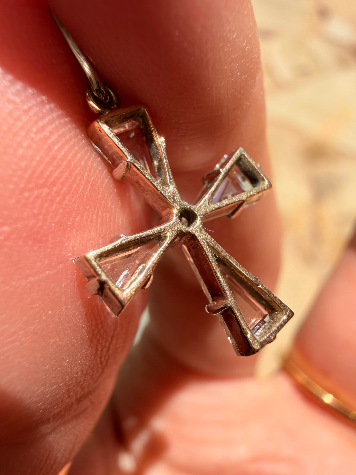 Antique 18K and platinum .33ctw portrait cut and old cut diamond cross pendant