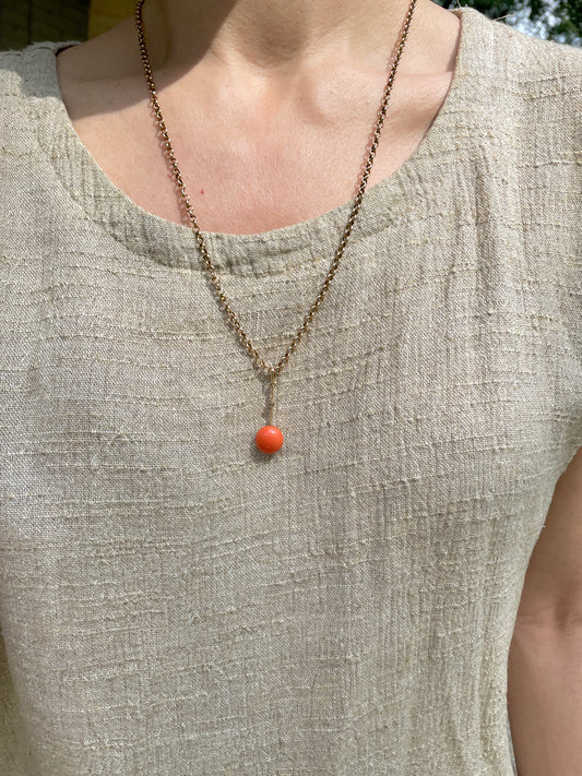 Vintage yellow 18K gold coral ball and rose cut diamond pendant