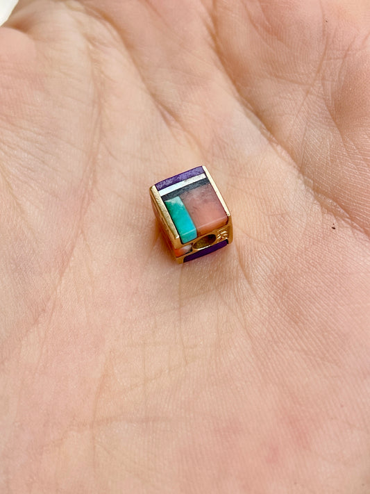 [PRIVATE] Vintage yellow 14K stone inlay charm spacer