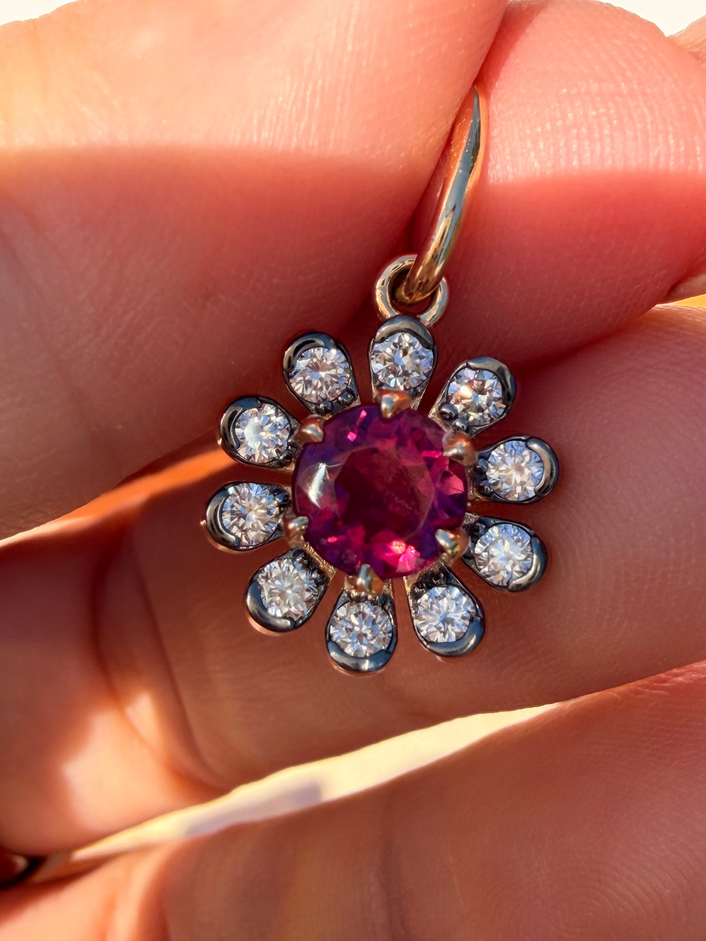 3GOG Natural Rubellite Tourmaline Garden Party Flower Pendant 14K