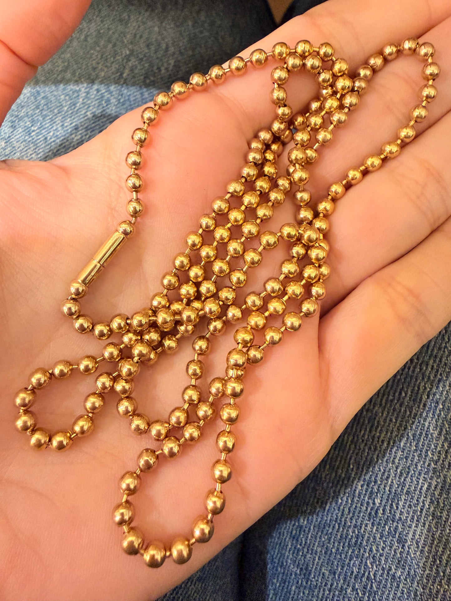 Vintage yellow 14K solid ball chain with screw clasp, 30 and 1/8 inch