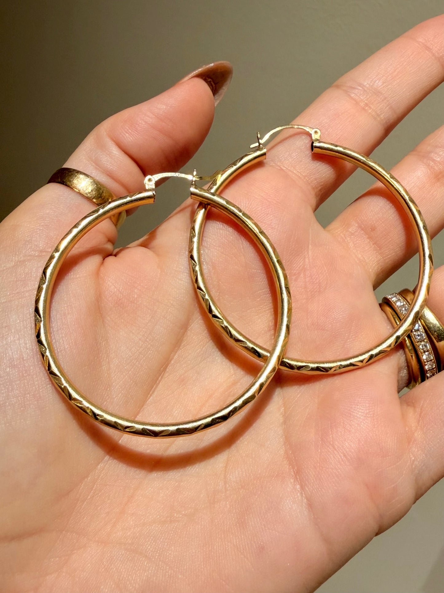 Vintage yellow 14K faceted hoops