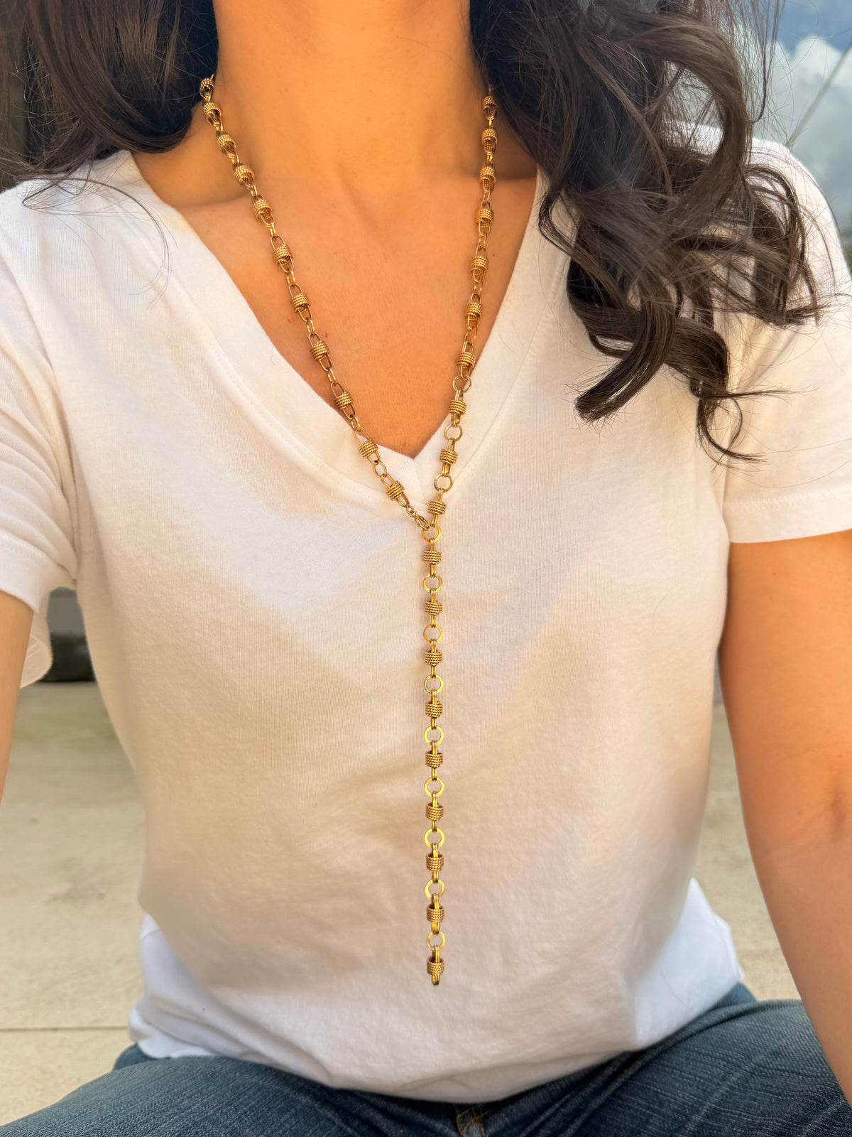Vintage yellow 14K mix oval link chain with rope detail, 30.5 inch