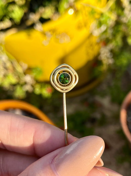 Antique yellow 14K green tourmaline 0.25 ctw stickpin or charm