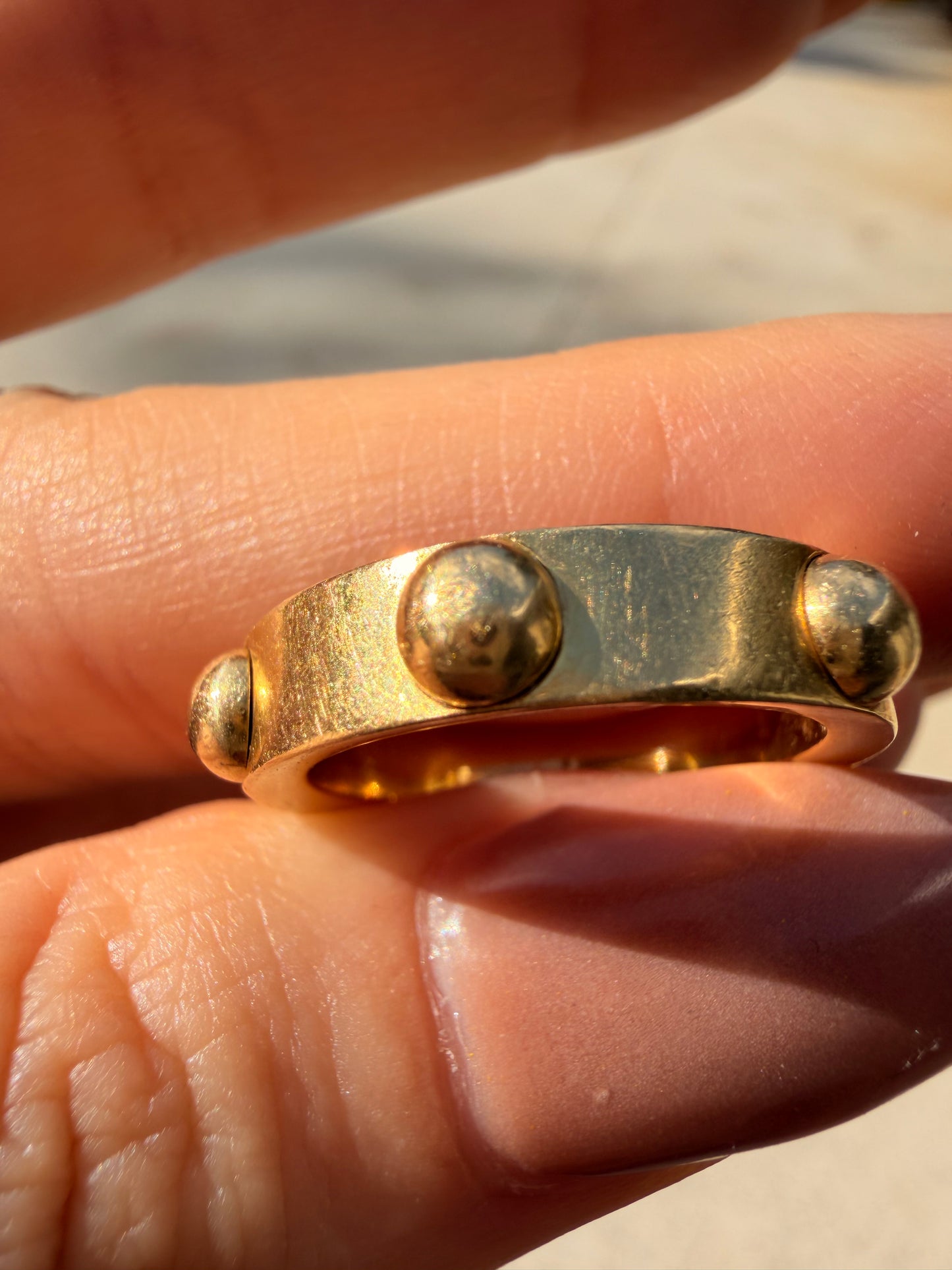 Vintage yellow 18K Louis Vuitton stud eternity ring with diamond, size 7