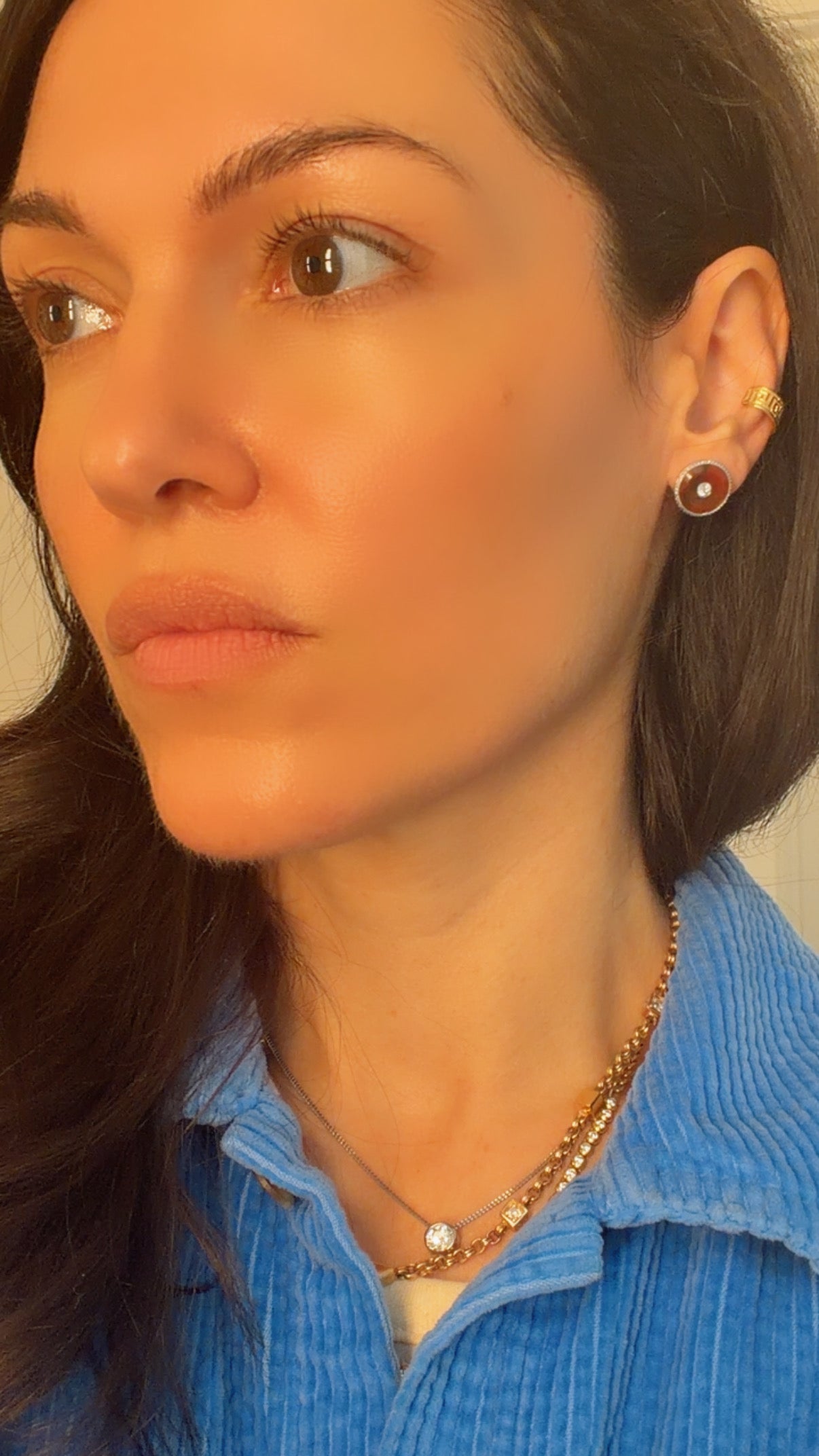 Antique Platinum and yellow 18K agate and .22ctw old European cut diamond post earrings