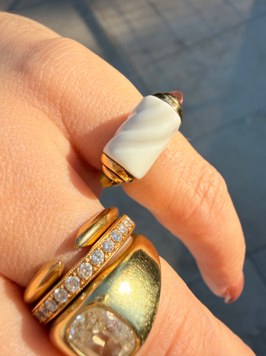 BVLGARI Tronchetto ring from Chandra collection with pink tourmaline and peridot, size 4.25 with sizing to 6.5