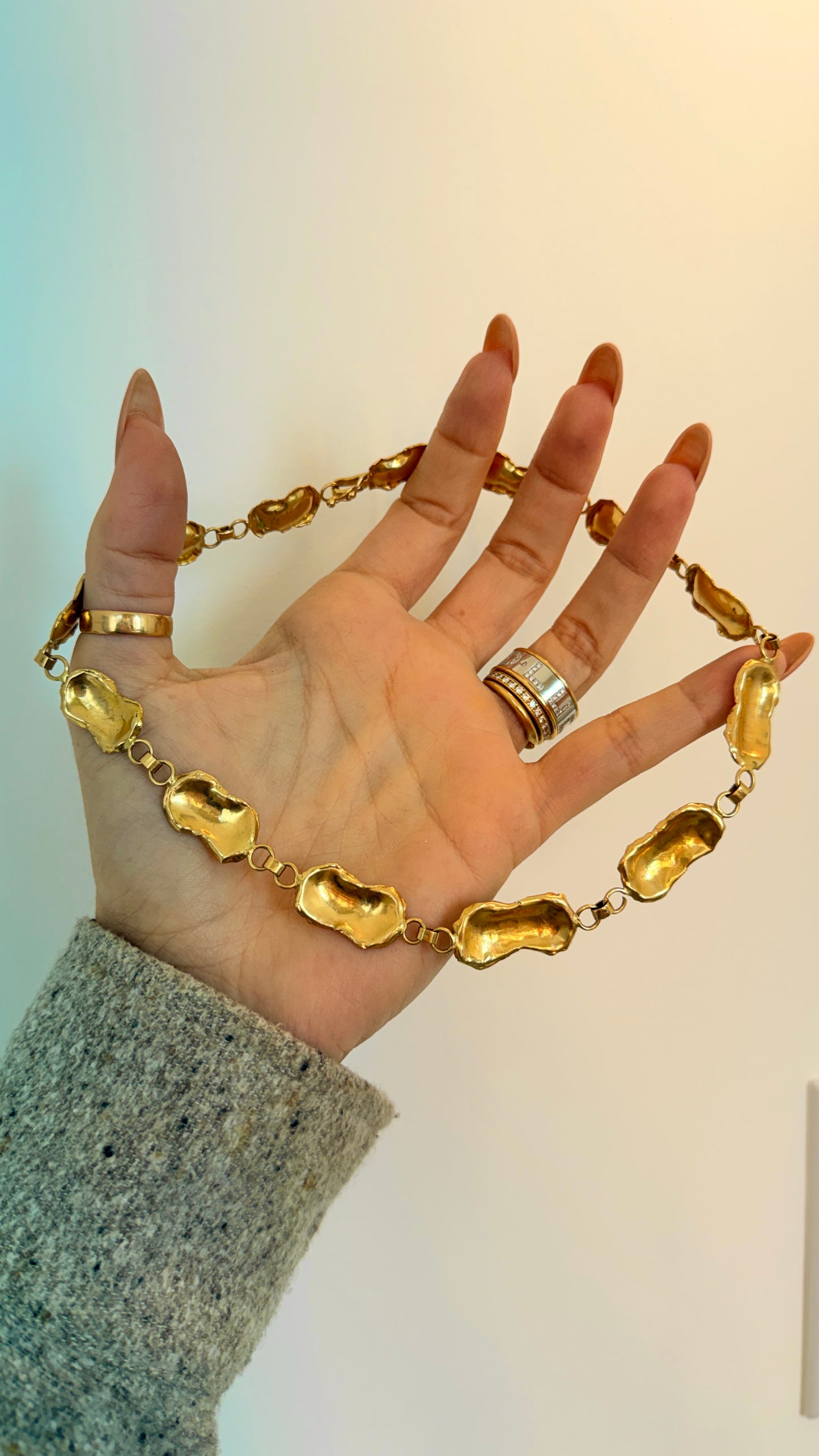 Vintage yellow 18K organic reversible petal chain, 16.5 inch