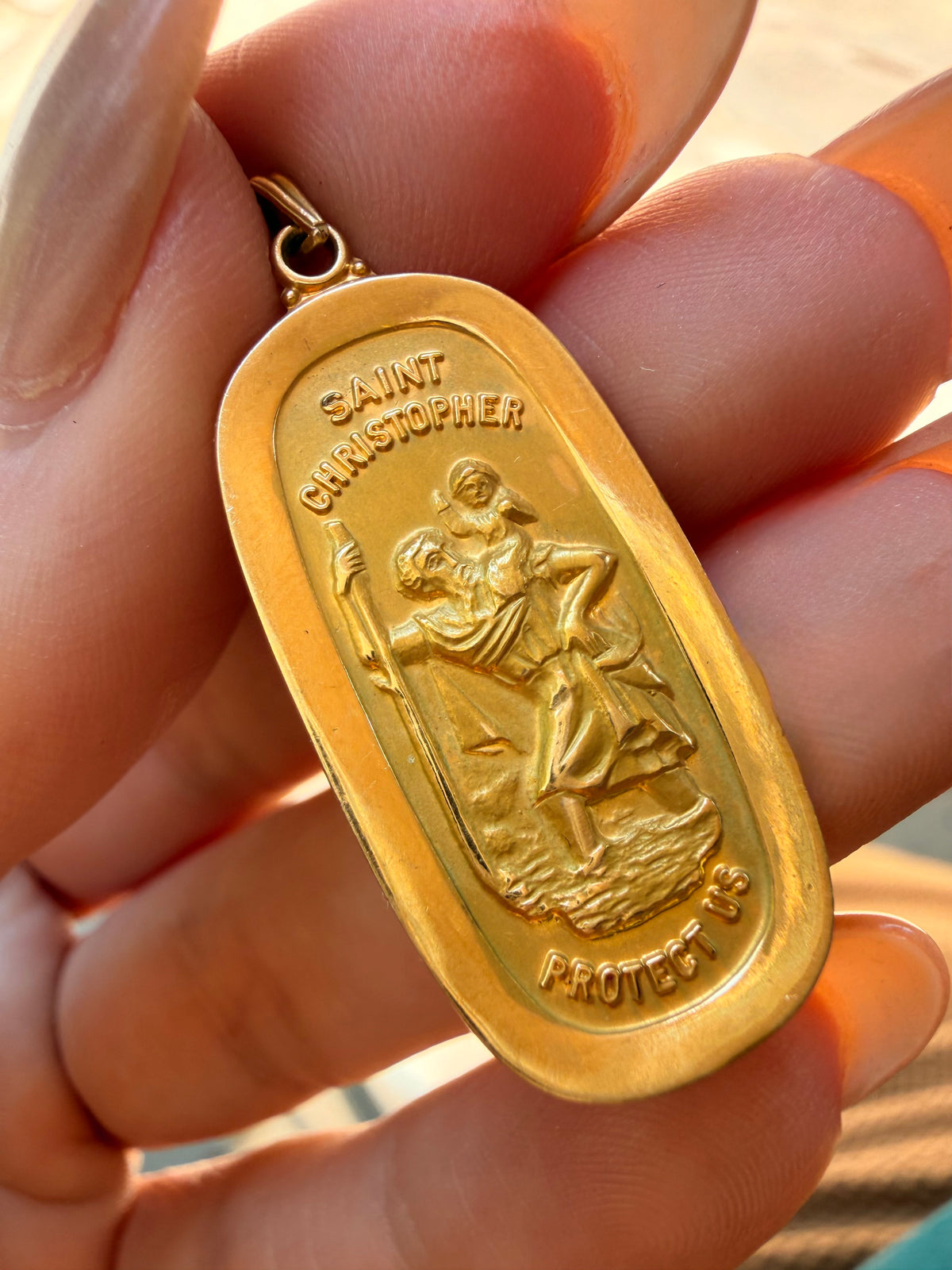 Vintage yellow 14K Saint Christopher tag pendant